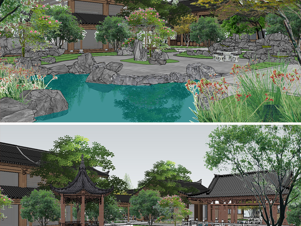 中式濕地別墅度假酒店園林景觀SU模型在建筑工程設(shè)計(jì)中的應(yīng)用